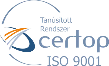 Certop logo with text 'Tanúsított Rendszer' and 'ISO 9001' indicating certification.